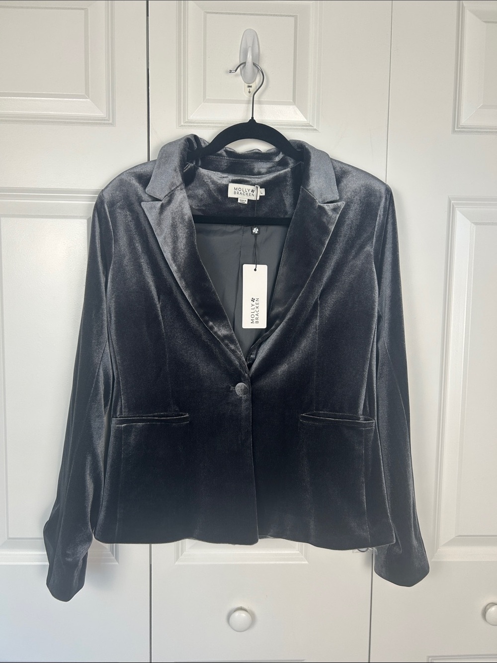 Molly Bracken Gray Velvet Single-Button Blazer Size Large